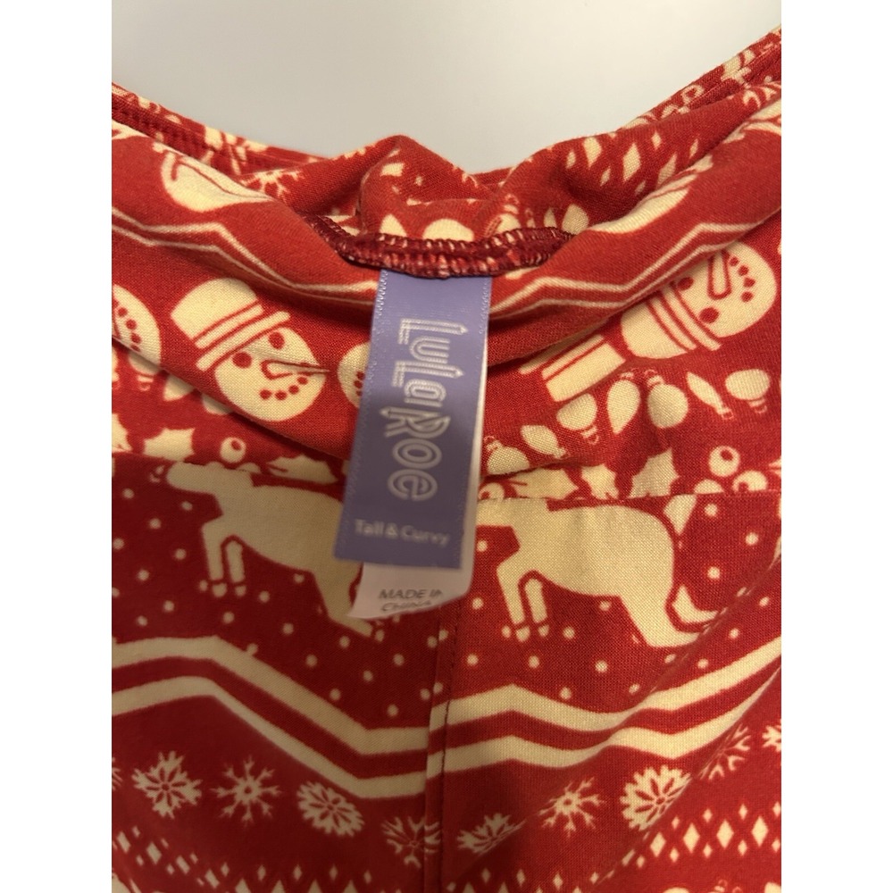 Lularoe Holiday Leggings Tall Curvy Red Reindeer Snowman - Picture 5 of 5
